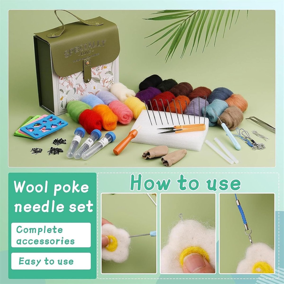 BOTC Naaldvilten - Starterset - Incl. Tools en doos - Needle felting - Pakket - Gekaarde wol - Viltnaalden - Groente — afbeelding 2