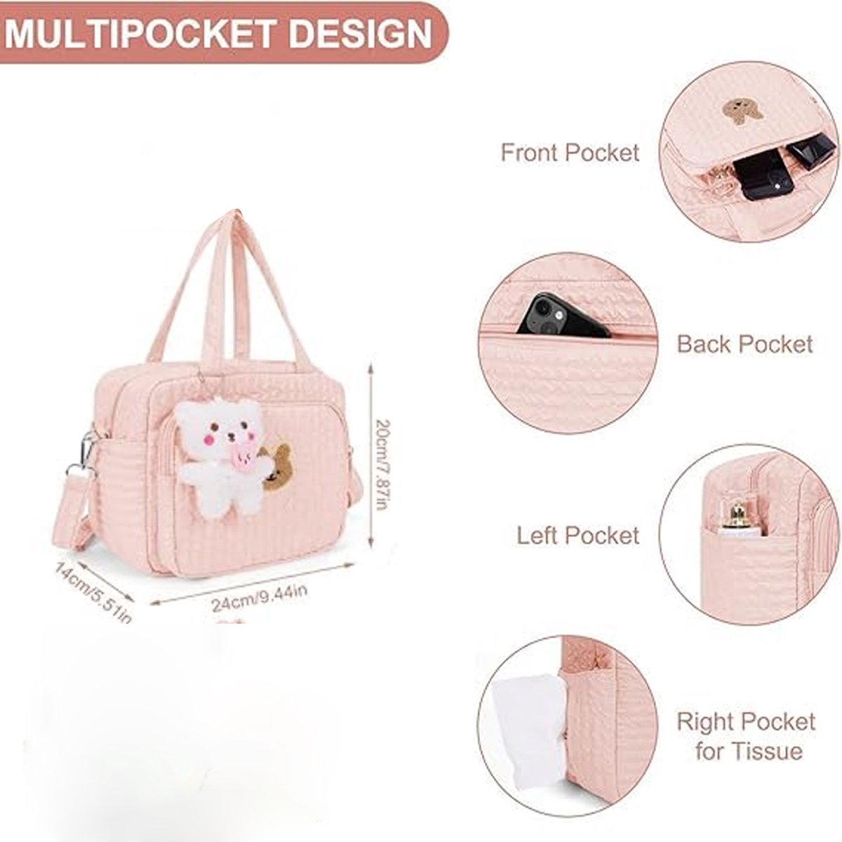 Luiertas Opbergmand - Draagbare Organizer - Baby Uitjes - Slim Ontworpen - 24 x 20 x 14 cm - Roze thumbnail 2