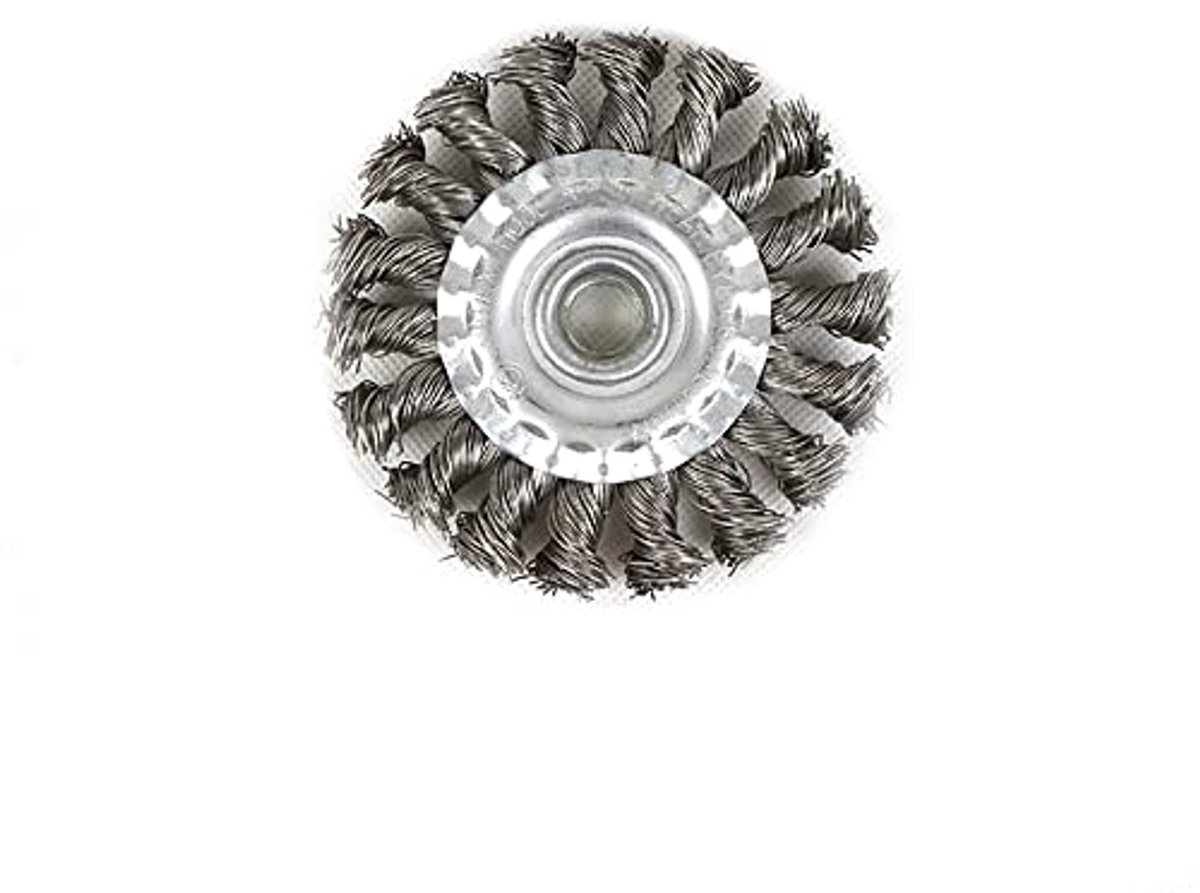 Staalwielborstel, platte geknoopt staaldraad haakse slijper accessoire voor reiniging, polijsten en schuren (115 mm x 16 mm)