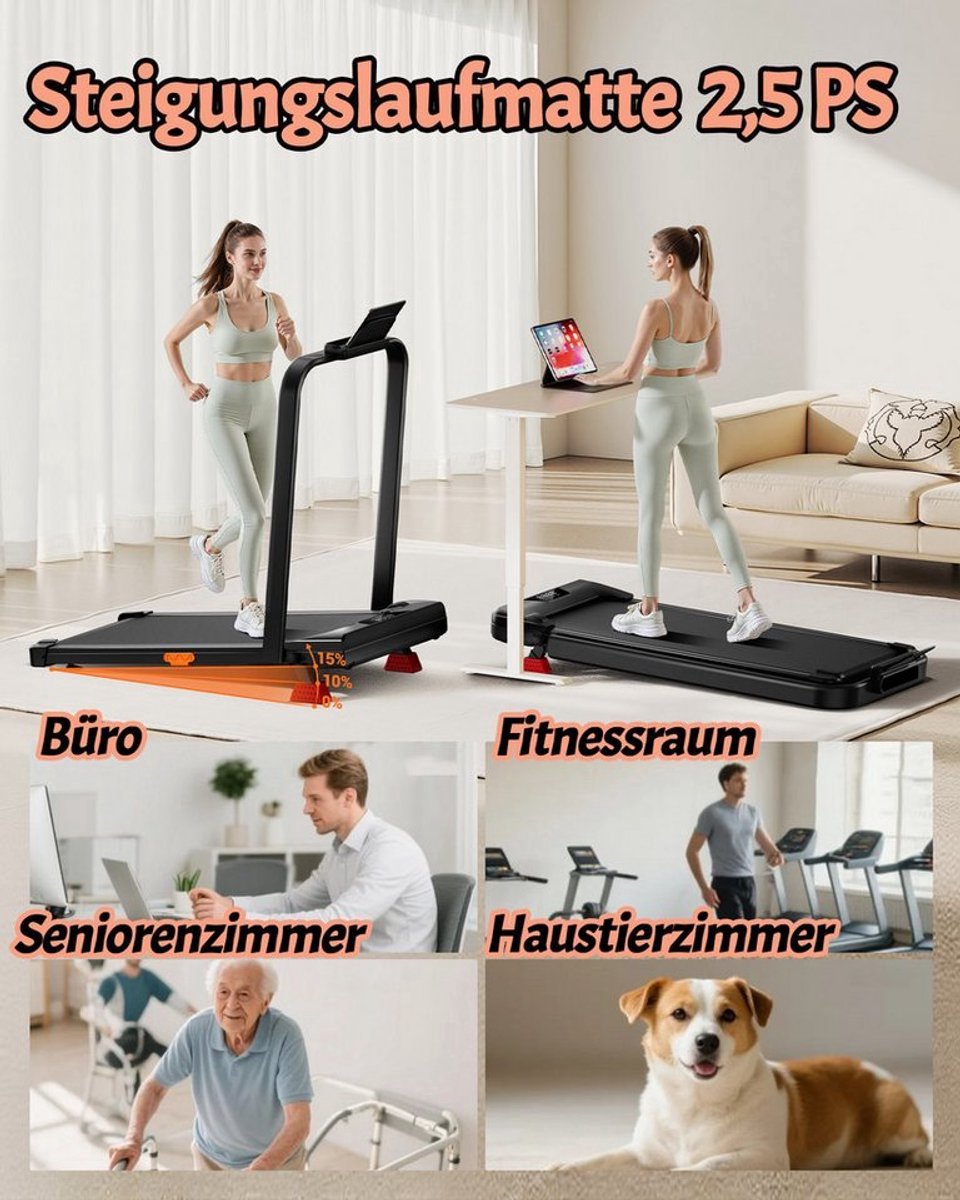6-in-1 opvouwbare loopband met een stille motor. De loopband - afbeelding 3
