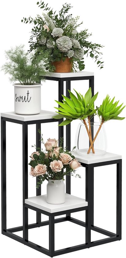 iDavosic.ly 5 etages, metalen plantenstandaard, bloempotstandaard, plantenrek, plantenrek voor kamerhoek, woonkamer, balkon, terras, binnenplaats (rond, wit