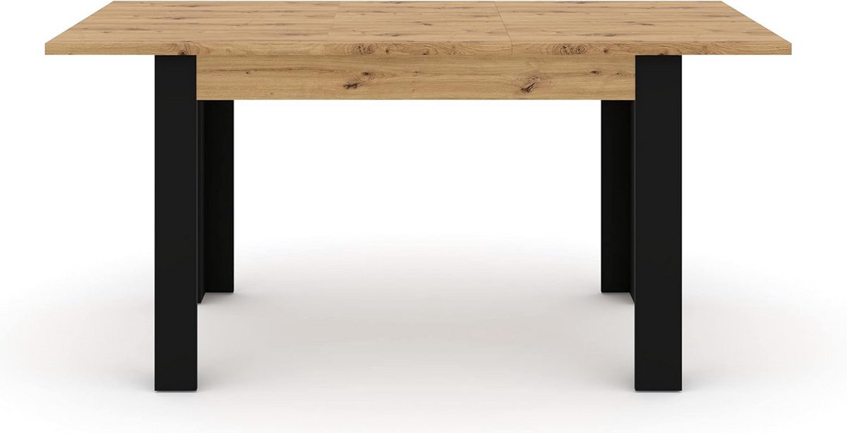 Uitschuifbare Eettafel 120/160 cm - Moderne Woonkamertafel met Eikenlook en Zwart Onderste