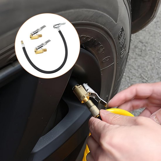 2x 8mm Ventielverlenging 40cm Slang met Hefboomstekker voor Auto, Fiets en Motor - Bandenvulpistool Adapter — afbeelding 2