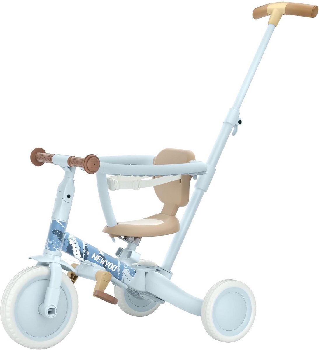 5-in-1 Driewieler voor Peuters (1-3 Jaar) met Ouderschuifstang en Veiligheidsbeugel | Verstelbare Loopfiets