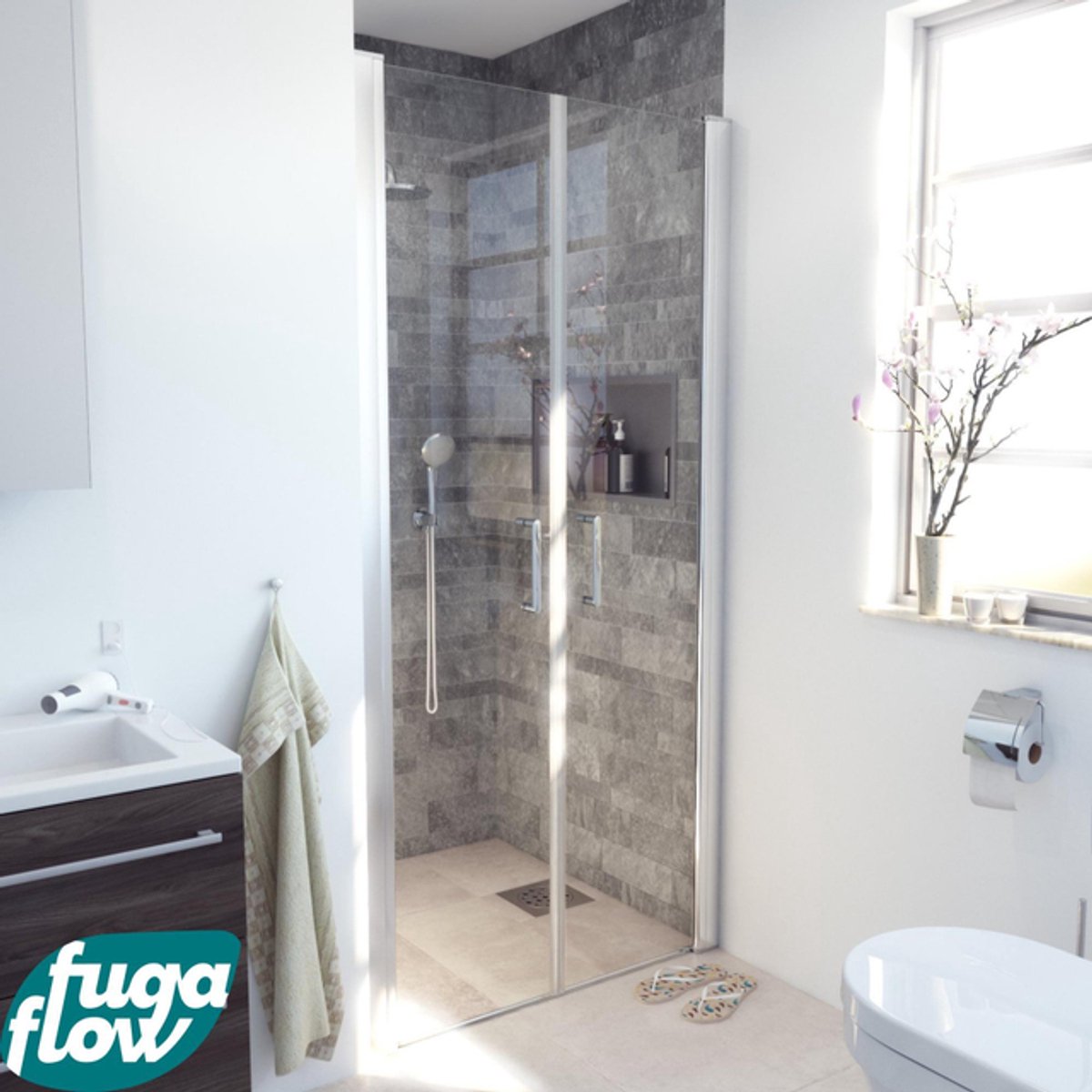 FugaFlow Efficiente Vetro Pendeldeur - 100x200cm - 6mm veiligheidsglas - anti kalk - chroom