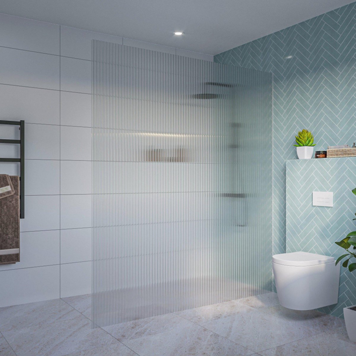 FugaFlow Eccelente Vetro Inloopdouche - ribbel glas - 180x200cm - 8mm - nano - blind inbouw profiel