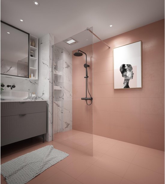 Douche à l'italienne Adema Dawn - 100x200cm - profil mural - barre de stabilisation - verre transparent - chrome