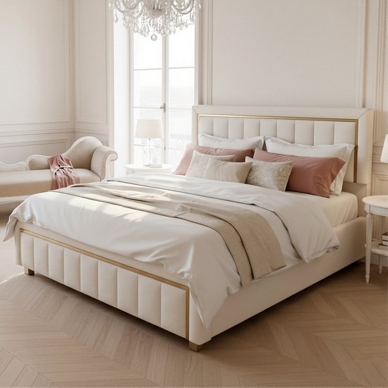 Rebecca Mobili Set 2 fluwelen opbergpoefs, voetenbank Ottomaans, Beige, MDF ijzer, met schuimvulling, Homedeco - Afmetingen HxBxD: 44 x 35 x 35 cm - Art. RE6836