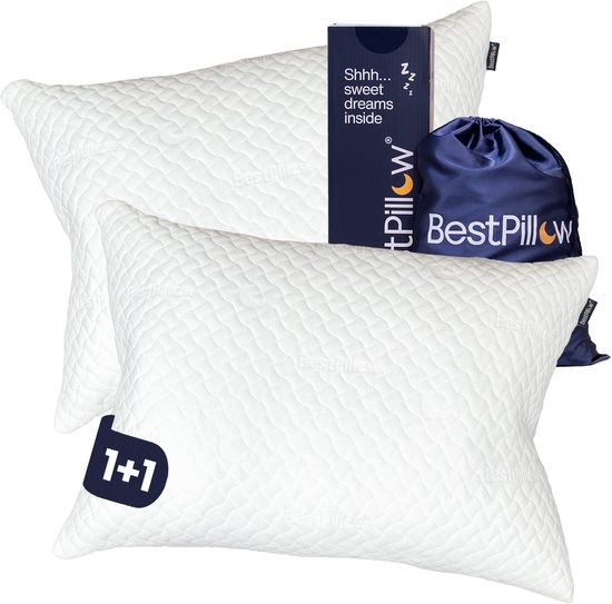 2x BestPillow™ Aanpasbaar Hoofdkussen – Traagschuim & Latex – Verkoelend & Ergonomisch – Voorkomt Nekklachten – 70×50 cm – Voor Rug, Buik & zijslaper - Premium Kwaliteit