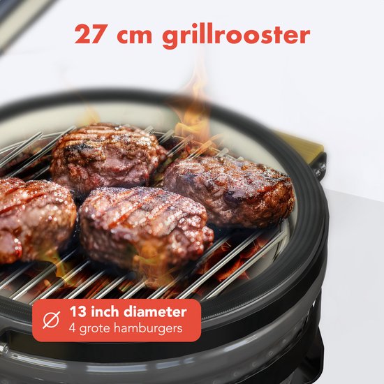 KitchenBrothers Kamado BBQ - PFAS Vrij - 13 Inch Houtskool Barbecue - 27⌀ cm - Deluxe Set - Egg BBQ met Accessoires inclusief Hoes - Grijs van Merkloos — afbeelding 5