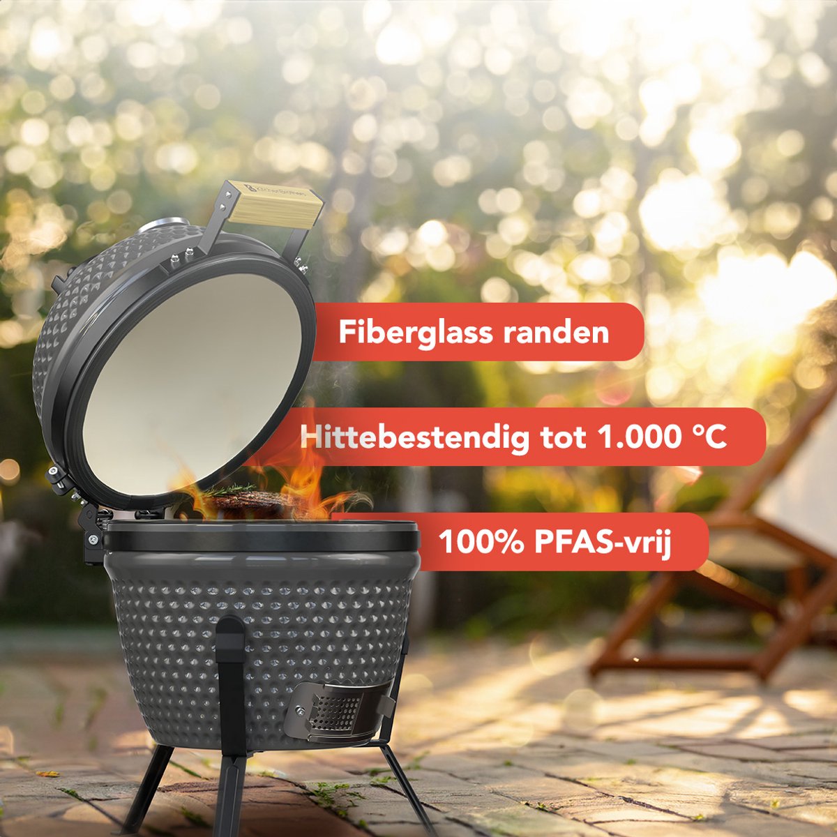 KitchenBrothers Kamado BBQ - 13 Inch Houtskool Barbecue - 27⌀ cm - PFAS-vrij - Egg BBQ - Grijs – foto 3