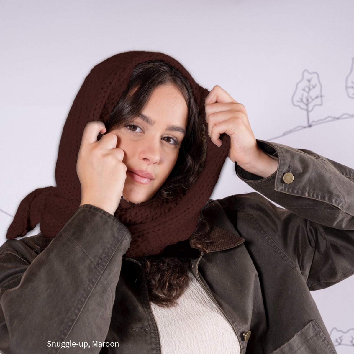 all-in Breipakket-Snuggle-up hood- Maroon alpaca/wol