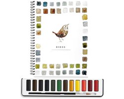 Omslag van Aquarelwerkboek Geschikt Voor beginners - Beginners aquarelset - verven + penselen - Kunstnijverheid - Kleurrijke aquarel werkboekset - Kleurboek - vogel