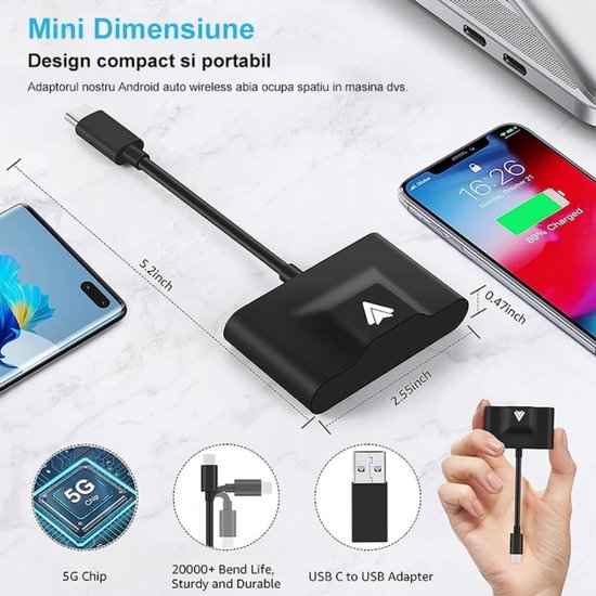 Wireless Android Auto Dongle - Plug & Play Laag Latency - Draadloze Conversie voor Android Auto - Zwarte Adapter - Snelle Installatie & Breed Compatibel van Carpuride — afbeelding 5