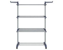 4-laags opvouwbaar vleugel-droogrek 63,5×128×173 cm grijs, verrijdbaar met wielen, opvouwbaar voor ruimtebesparing, hoog draagvermogen 35 kg, geschikt voor binnen- en buitengebruik, balkon/terras/wasruimte/gang