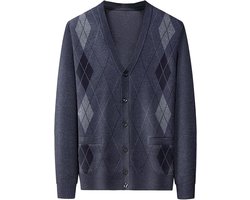 Herentrui Casual Gebreid V-hals Argyle met Knopen en Zakken