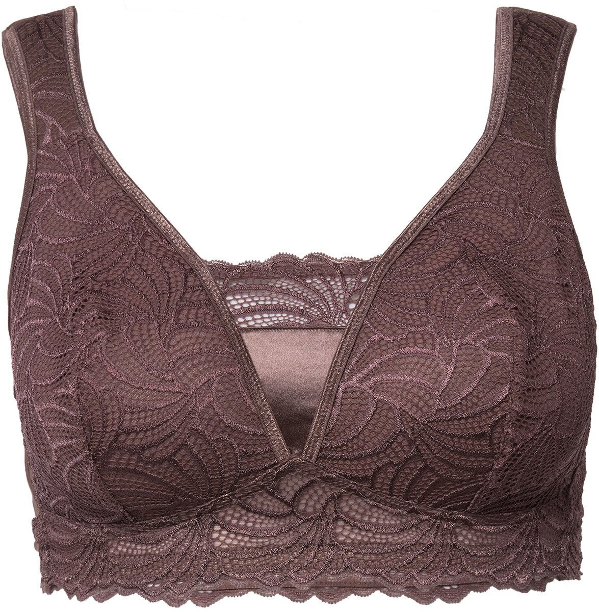 Ulla Popken - Dames - Bralette kant zonder beugel - Aarde - Maat 85B