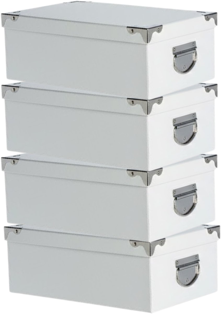 5Five Spullen Opbergdoos box - 4x - wit - 36 x 25 x 12 cm - Karton - Diverse toepassingen - Opslagbox