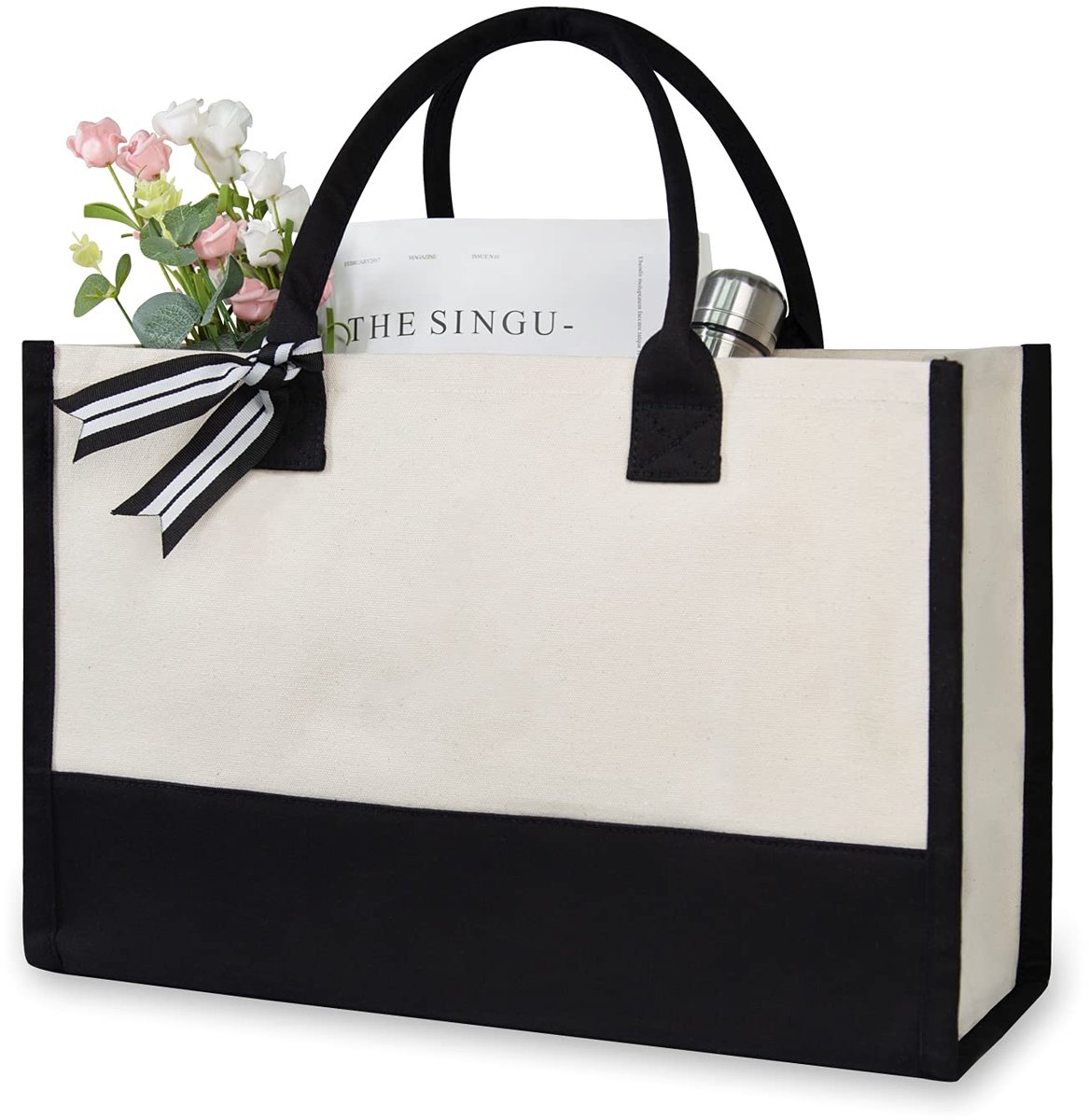 Gigicial Canvas Draagtas Voor Dames - Canvas Tas - Grote Opbergruimte En Verstevigde Naden Voor Duurzaam Gebruik - 1 - Strand/Blanco
