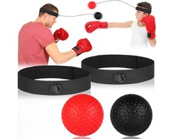Boxbollen - 2 Ballen - Boksreflexbalset - boksbal kinderen - Box Reflex Bal - Hoofd Reflexbal - Met hoofdband - Box training - verbeter snelheidsreacties voor volwassenen/kinderen, vechtvaardigheid en hand-oogcoördinatietraining - Rood Zwart