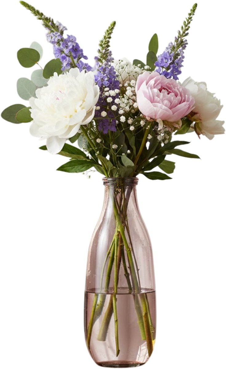 Decoris Bloemenvaas van gerecycled glas - 15 x 40 cm - lichtroze - boeketten - stelen - takken