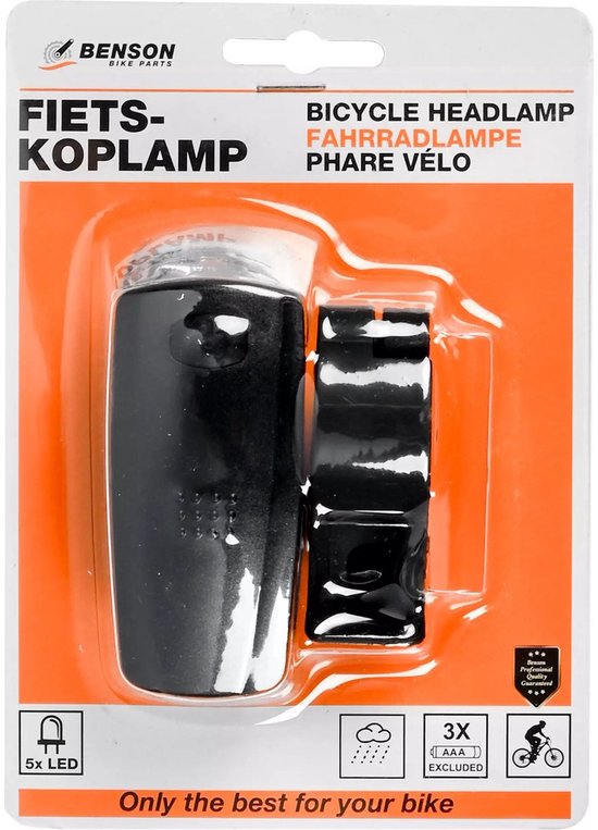 Benson Fietskoplamp 5 LED - 3 standen - zwart - voorvorkbeugel van Benson — afbeelding 3