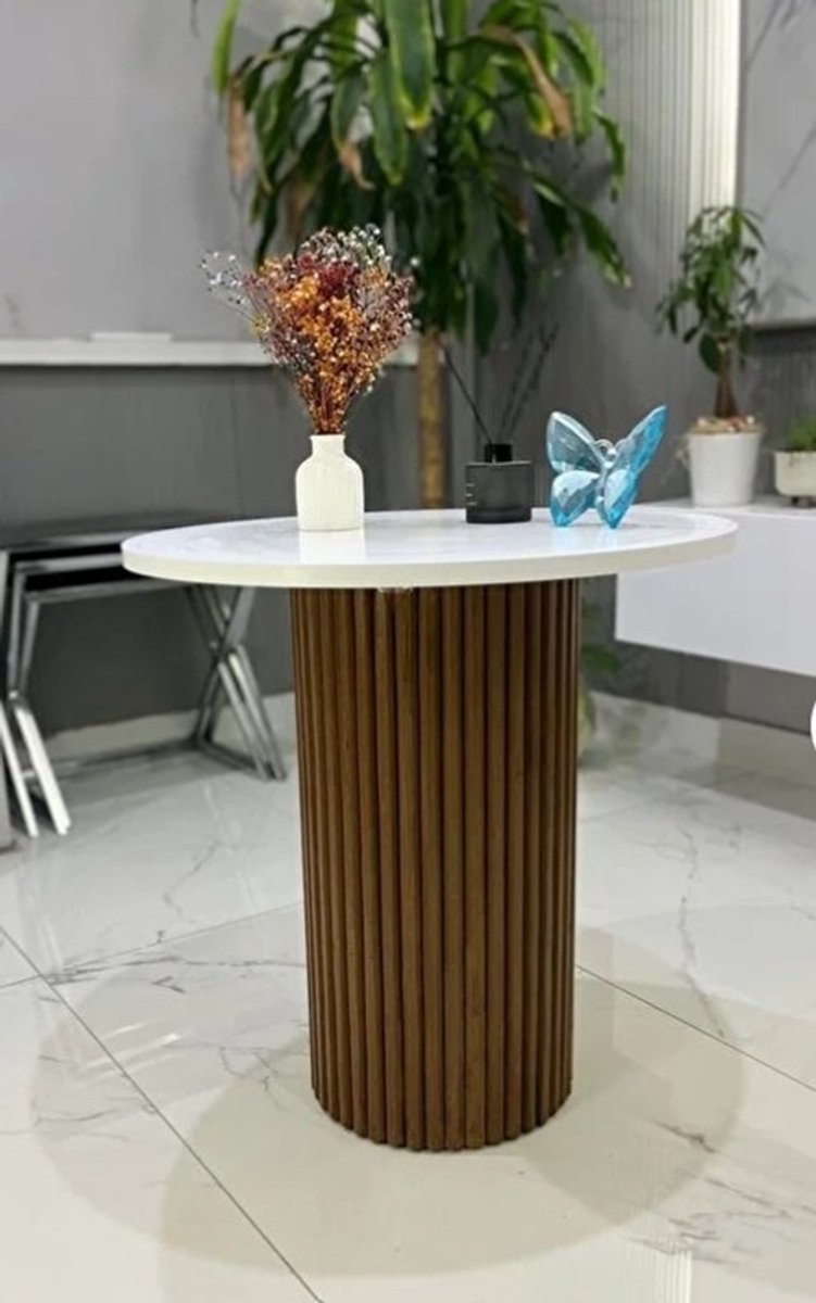 Moka Park - Salontafel - Industrieel Salontafel - Rond 60 cm - Bijzettafel - Rond Salontafels - Woonkamer Ronde Salontafel - Wit