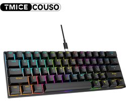 TMICE CX23 – 60% Mechanical Keyboard – Blue Switch – RGB Backlight – Zwart Mechanisch Gaming Toetsenbord – Compact Wired Type-C – 61 Keys – Anti-Ghosting – Ergonomic Design