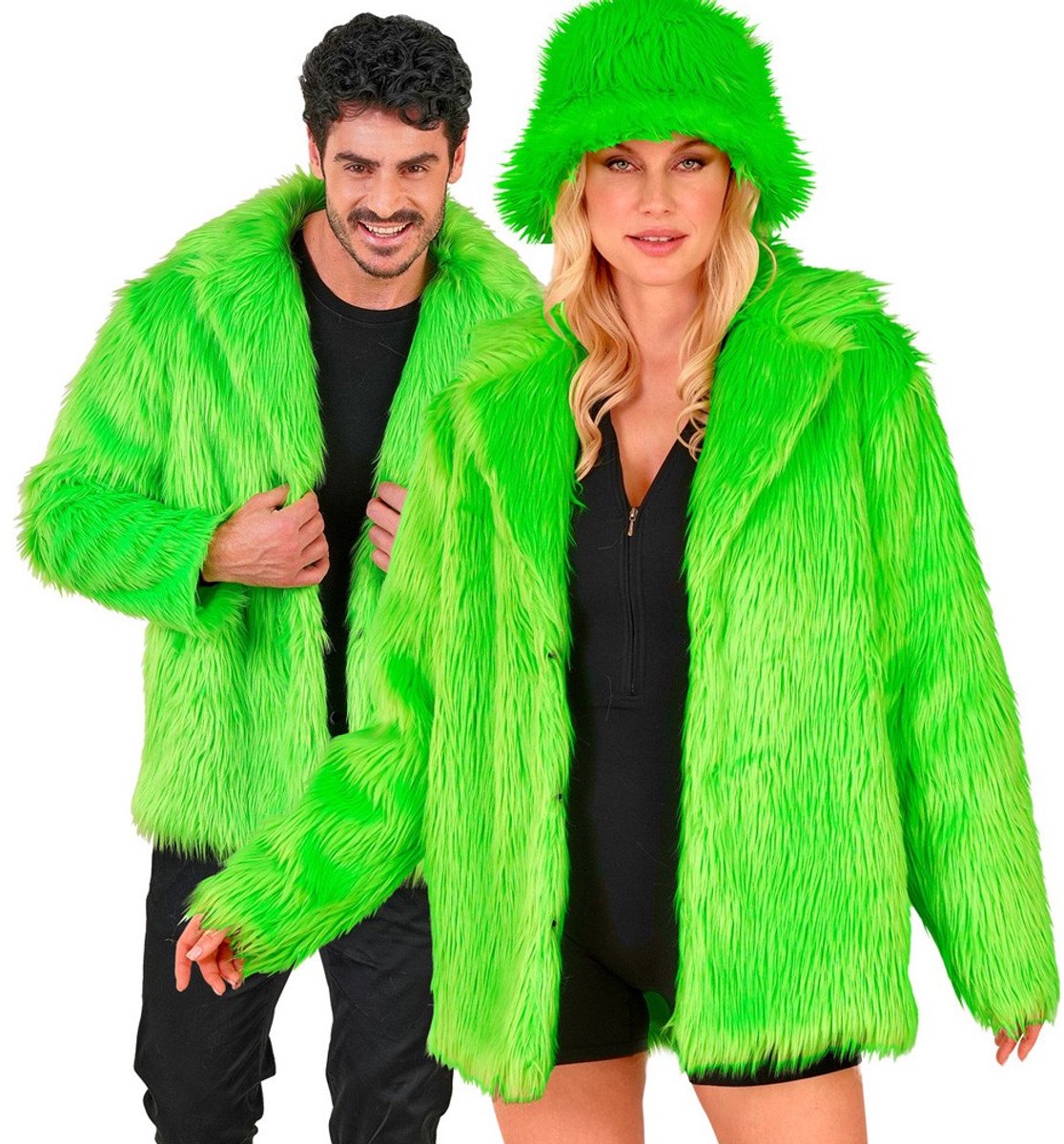 Bontjas Pluche Neon Groen - Maat S-M