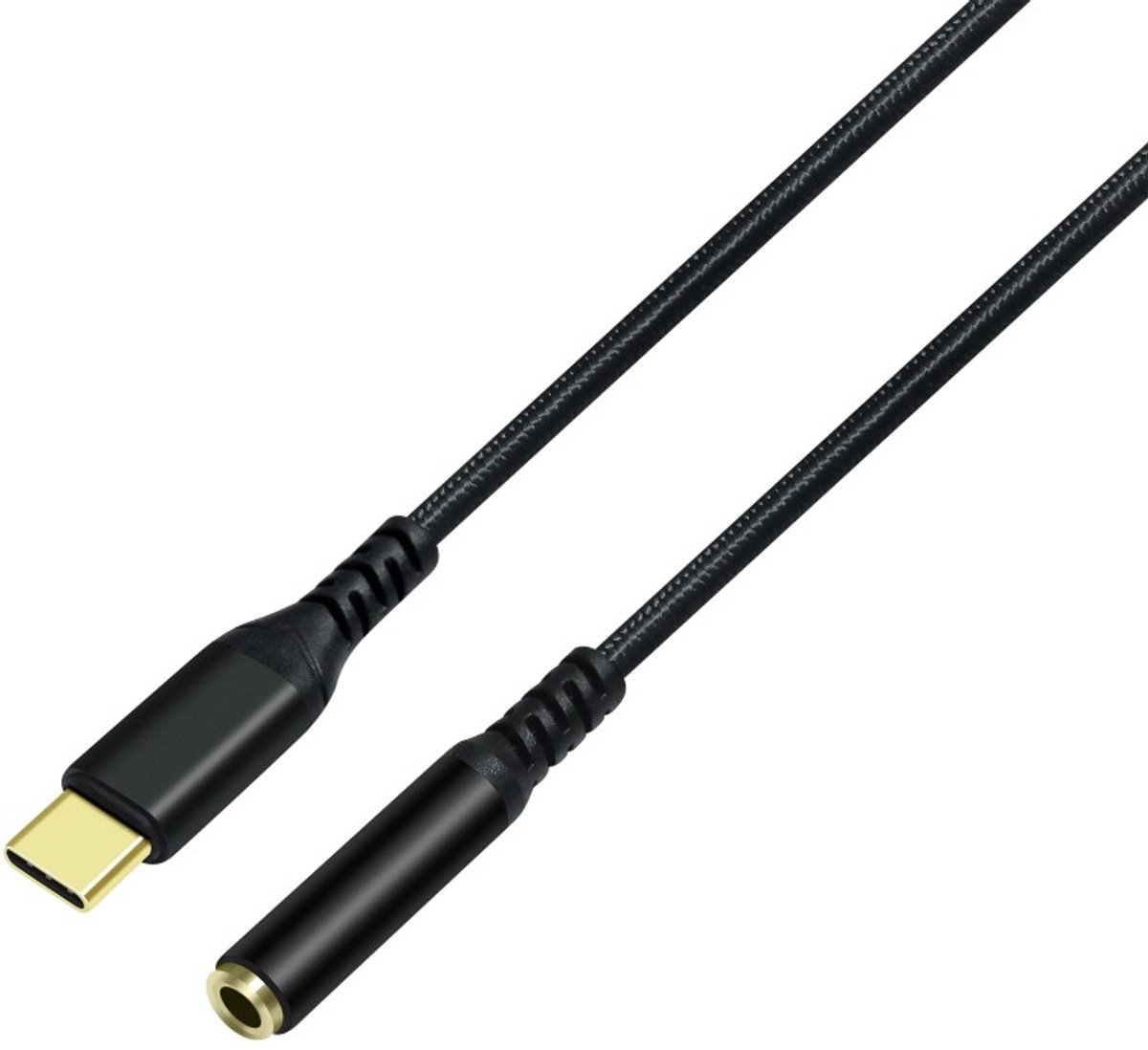 DTECH - USB-C naar 3.5mm Jack Audio Adapter – Met Goudgeplaatste Connectoren – Gevlochten Kabel – Geschikt voor Smartphones, Tablets en Laptops - Zwart