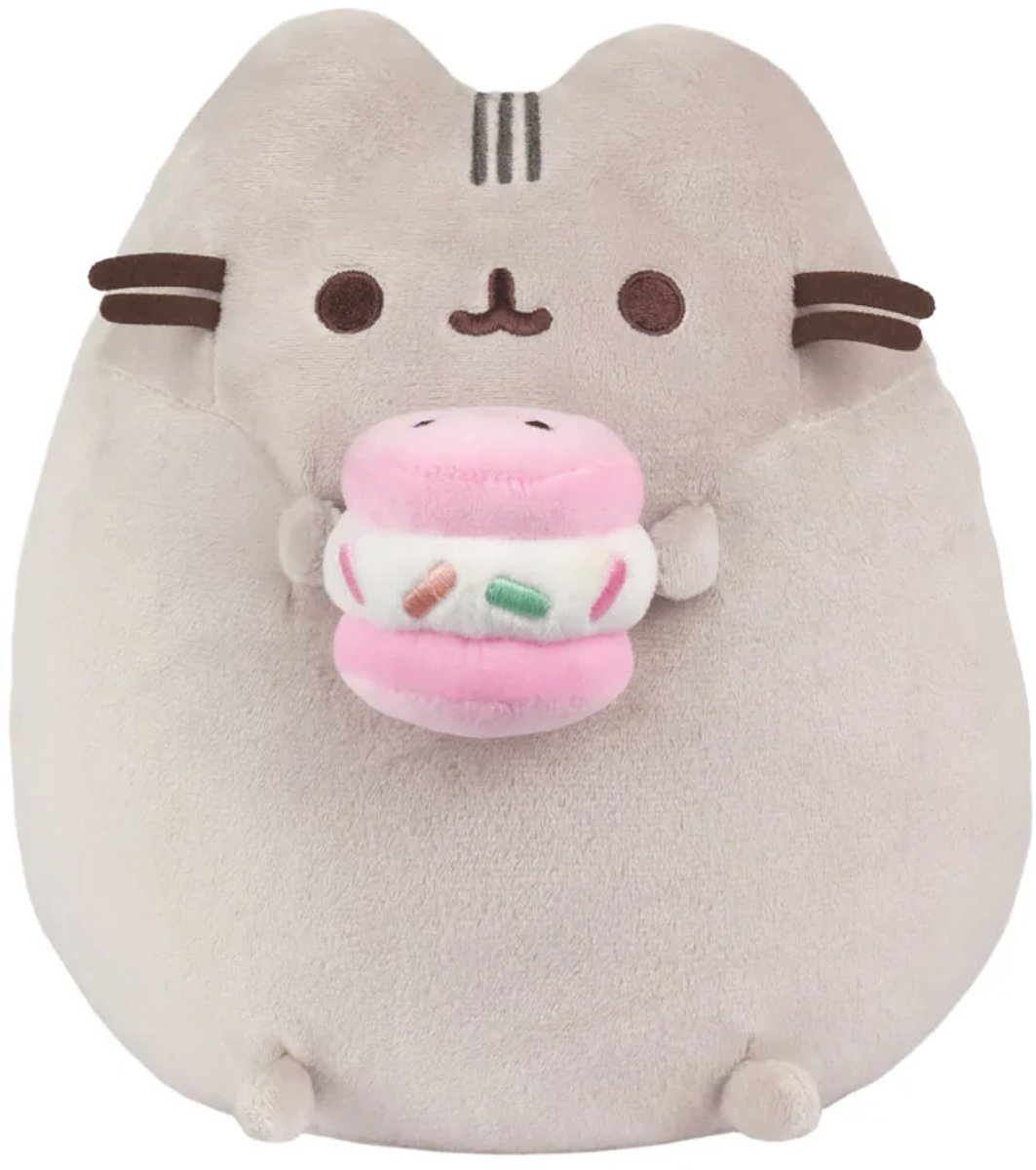 Knuffel Pluche | Pusheen with Ice Cream Sandwich | Knuffel | 24 cm | met een Broodje IJs | Grijs Roze Zwart Bruin Geel Wit Blauw