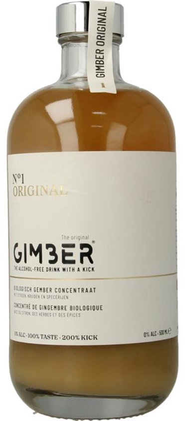 GIMBER Biologisch gemberconcentraat - 500 ml - alcoholvrije biologische drank van gember, citroen en kruiden, hoogwaardig.