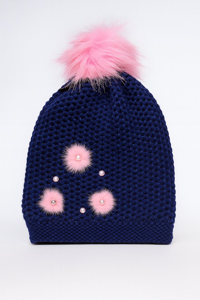 Il Bambini - warme hippe wintermuts voor meisjes - kindermuts - donkerblauw met pompom