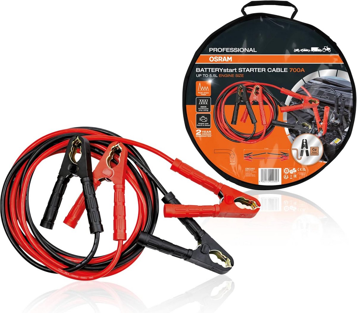 Professionele Startkabels 700A voor Benzine en Diesel 12/24V, 3,5m Koper