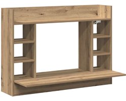 Aan de muur bevestigd bureau | Tafel met plank artisanaal eikenkleurig