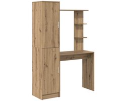 Bureau | Computerbureau | Tafel met opbergruimte met plank 2 st artisanaal eikenkleurig