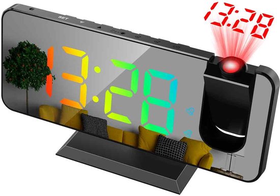 Digitale Wekker met Projectie - Digitale Klok Slaapkamer - Dual-Alarm & Rotatieprojectie - 1 Stuk - Zwart & Wit