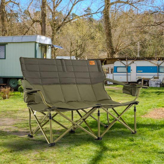 COSTWAY Campingstoel voor 2 personen, klapstoel met verstelbare armleuningen, bekerhouders en draagtas, 272 kg draagvermogen, campingbank, inklapbaar, vouwbank, visstoel voor camping, picknick, groen van Costway — afbeelding 5