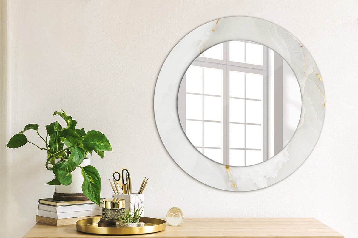 Coloray Bedrukte Spiegel - Glanzend marmer Bedrukte Spiegel - 50 cm - Wit Bedrukte Spiegel - Bedrukte Spiegel - Spiegel Met Bedrukte Lijst - Spiegel Met Decoratie