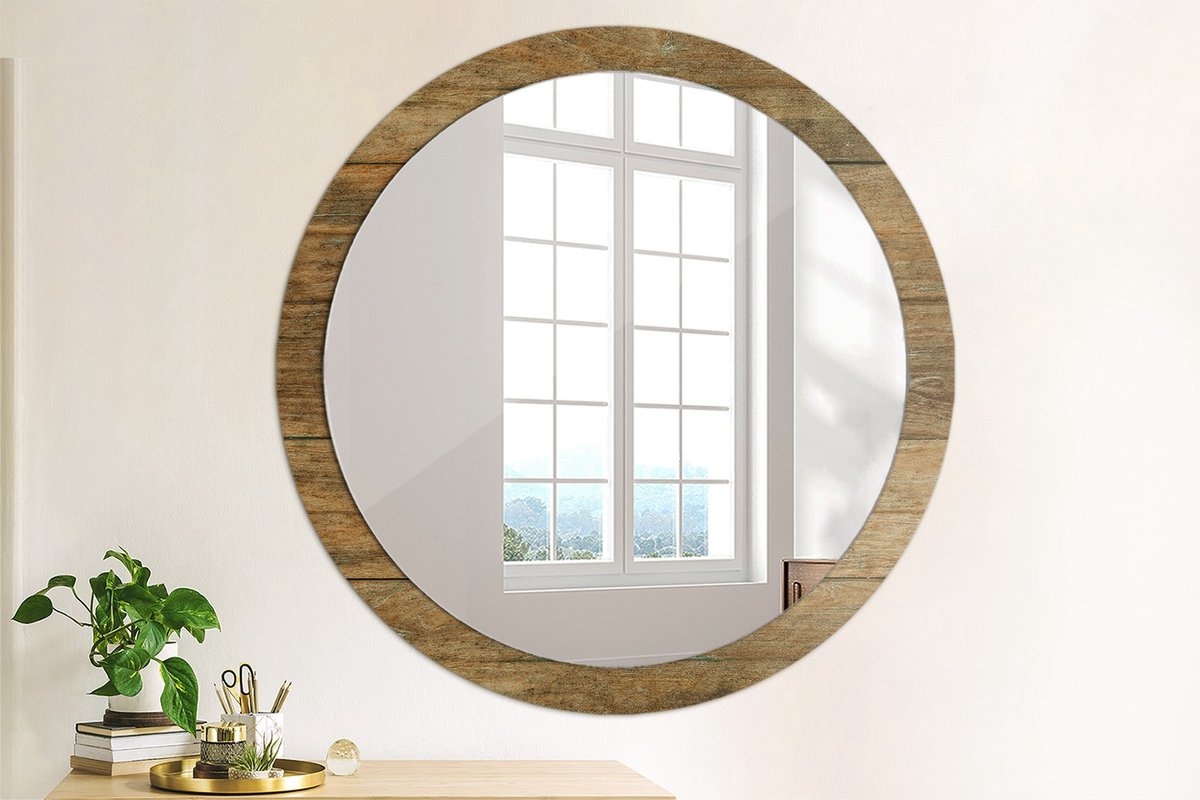 Coloray Bedrukte Spiegel - Oud hout Wandspiegel Met Print - 100 cm - Bruin Bedrukte Spiegel - Wandspiegel Met Print - Wandspiegel Decoratieve Print - Bedrukte Spiegel Bruin Oud hout