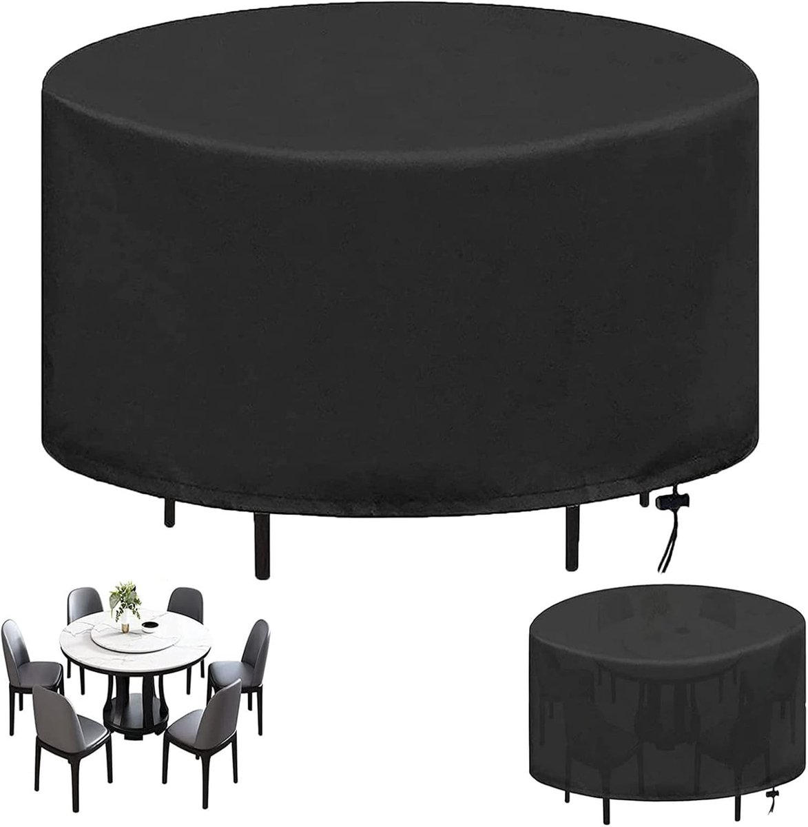 Daity Ronde tuinmeubelhoes - 120 cm diameter en 75 cm breedte - gemaakt van 420D polyester - waterbestendig - winddicht en UV-bestendig - geschikt voor tafels en stoelen. Zwart