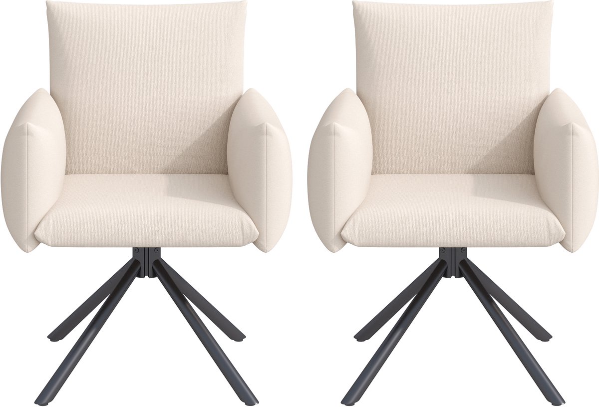Sweiko Eetkamerstoel - Set van 2 - Metalen poten - Gestoffeerde fauteuil - 360° draaibare - Linnen - Beige