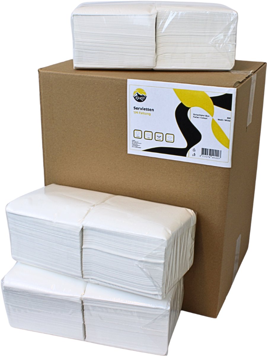 KURTT 4500 Servetten, Wit Servet 1-laags (cellulose), 33x33cm verpakt per 9 x 500 stuks in doos