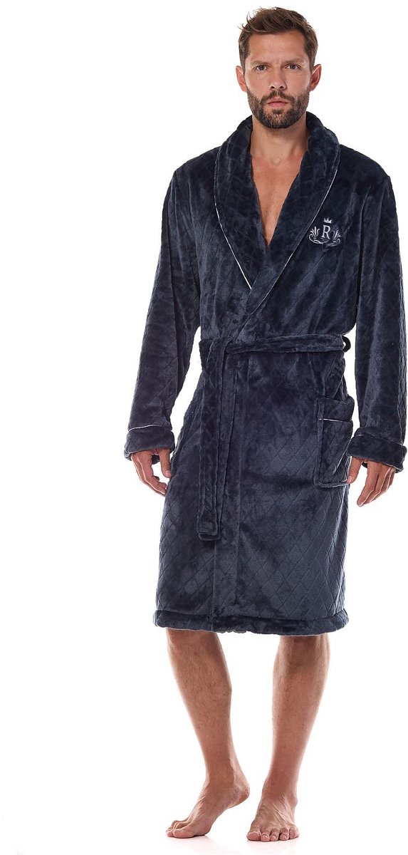 Badjas - Klassieke herenbadjas - Blauw - Zachte stof - comfortabel - Lange badjas - Heren badjas - Maat XL