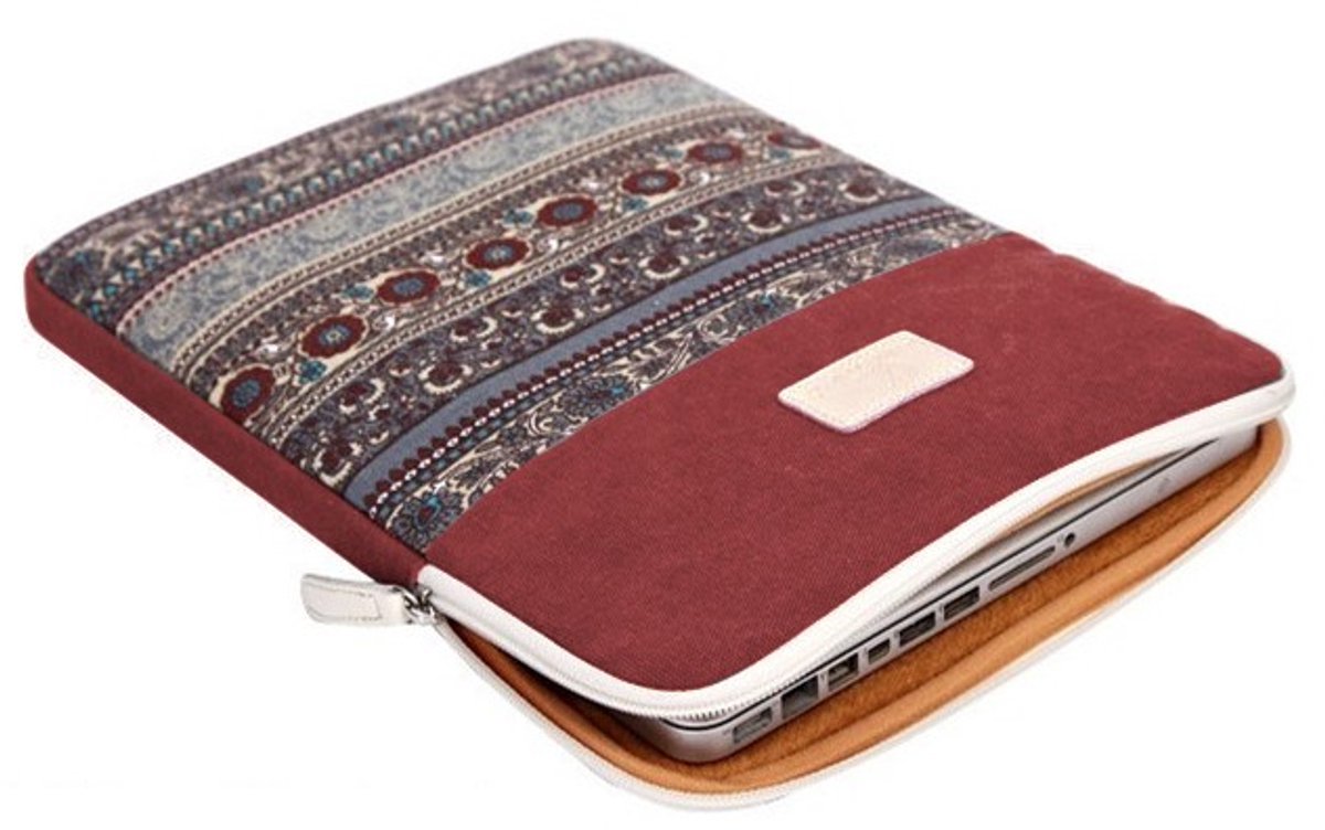 Dames Laptoptas 15,6" ETNO Canvas Rood - Zachte Bescherming