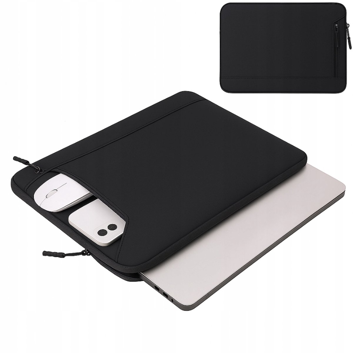 Elegante Merkloos Laptophoes 15,6" met Rits - Zwart