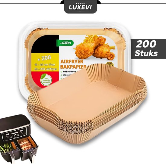 Chef's gear 200 Stuks Airfryer Wegwerpbakjes - Rechthoek - 14 x 20 Centimeter - Bakpapier - Airfryer Accesoires - Luchtfriteuse Wegwerp Bakjes