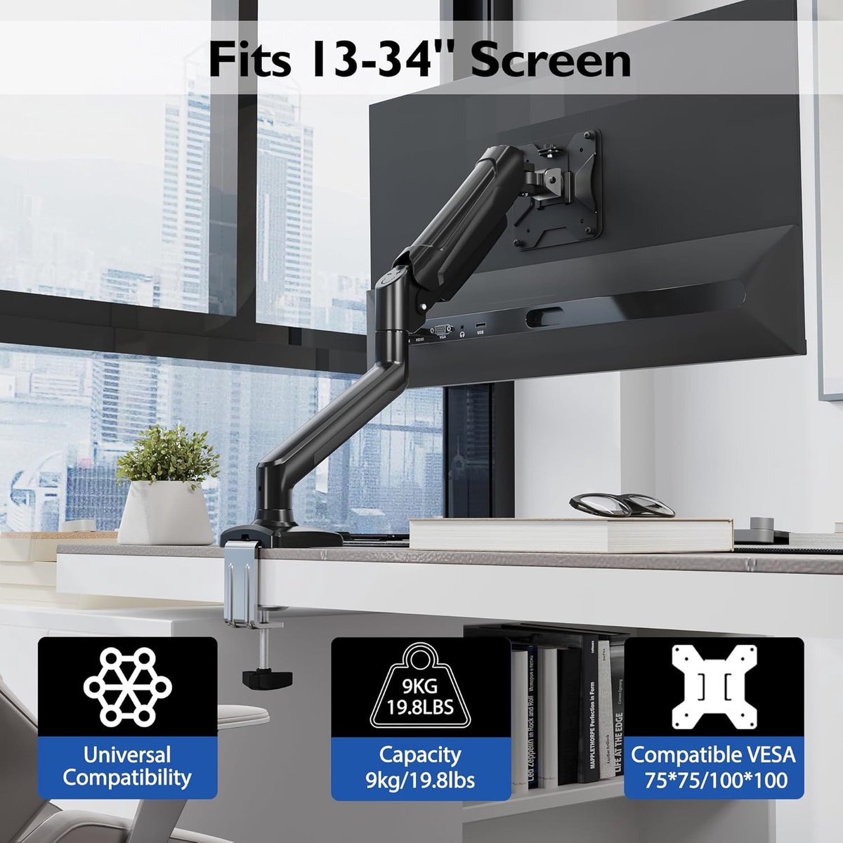 Candala Monitorarm - 13–34 inch - Draaibaar - Zwart - Kantelbaar