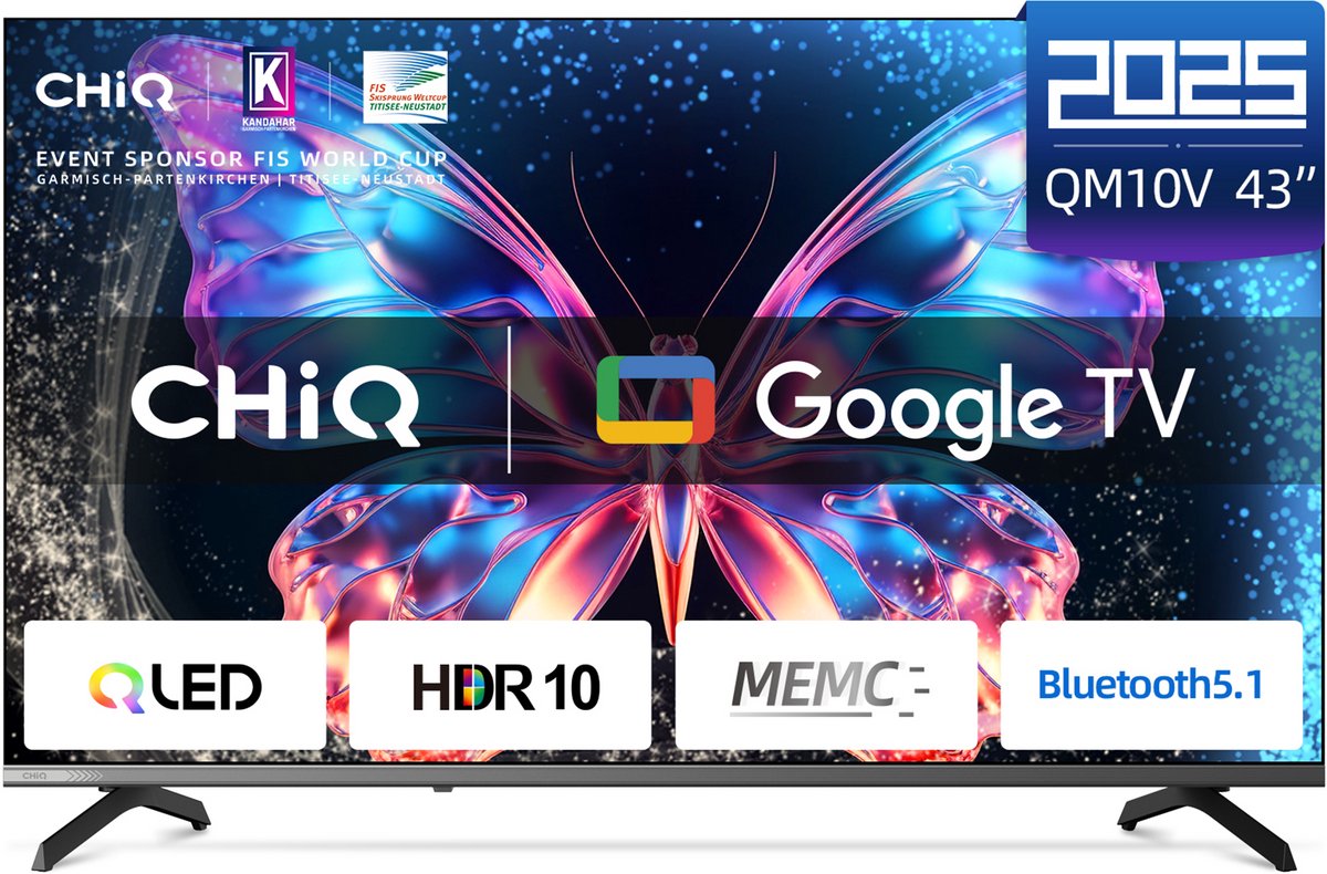 CHiQ U43QM10V - Smart TV 43 Inch - QLED Pro Google TV - UHD 4K - Randloos Metal Design - Dolby Audio - 2025 Nieuw - CHiQ - €243,00