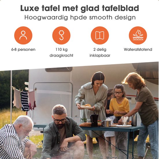 Lenx Klaptafel - Inklapbare tafel - Inclusief Zwarte Tafelhoes - 180x75x74cm -Opvouwbare Tuintafel - Vouwtafel - 6 tot 8 Personen - Glad tafelblad van Lenx — afbeelding 2